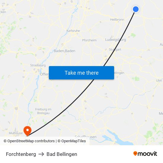 Forchtenberg to Bad Bellingen map