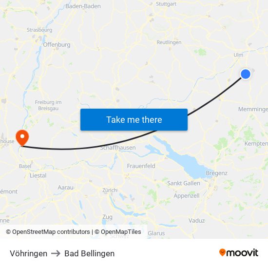 Vöhringen to Bad Bellingen map