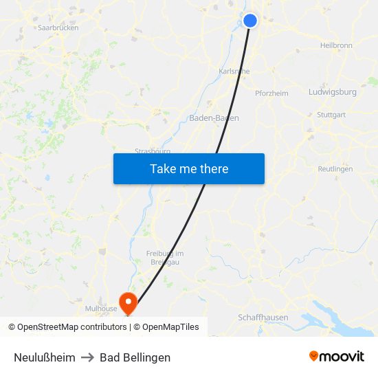 Neulußheim to Bad Bellingen map