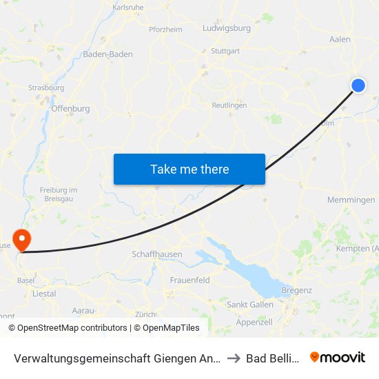 Verwaltungsgemeinschaft Giengen An Der Brenz to Bad Bellingen map