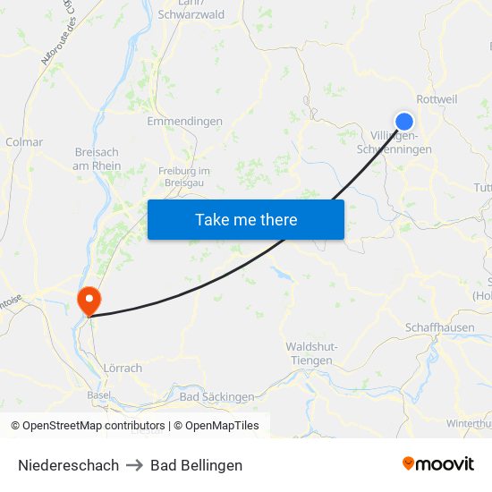 Niedereschach to Bad Bellingen map