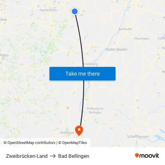 Zweibrücken-Land to Bad Bellingen map