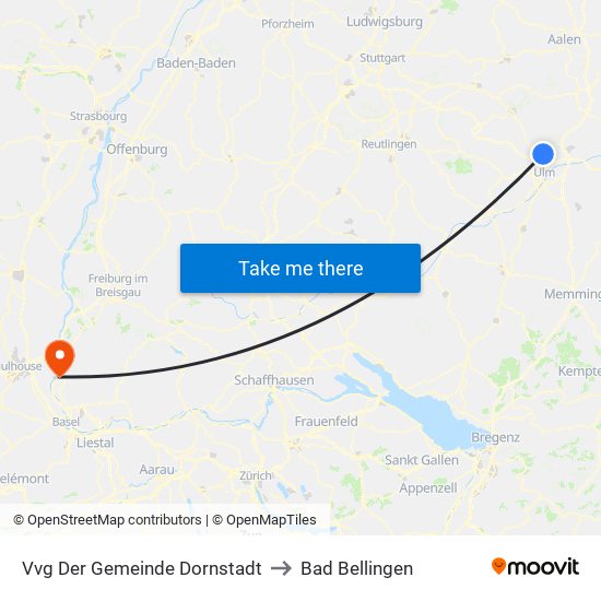 Vvg Der Gemeinde Dornstadt to Bad Bellingen map