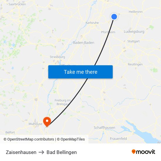 Zaisenhausen to Bad Bellingen map