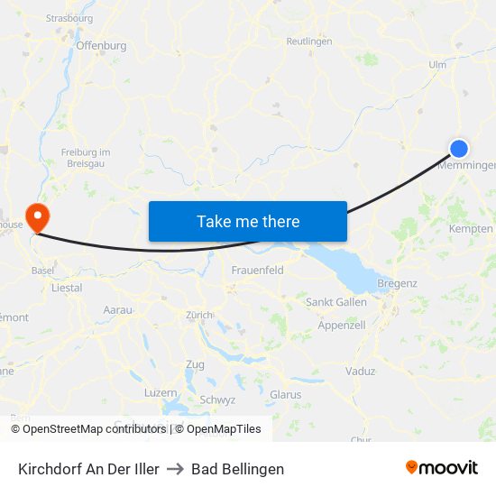 Kirchdorf An Der Iller to Bad Bellingen map