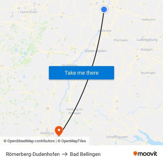 Römerberg-Dudenhofen to Bad Bellingen map