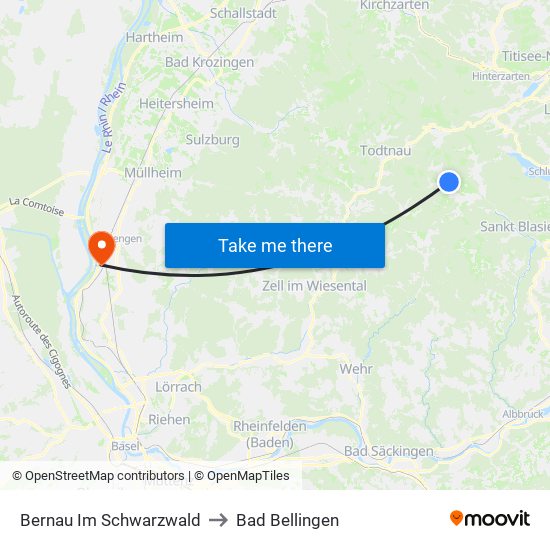 Bernau Im Schwarzwald to Bad Bellingen map