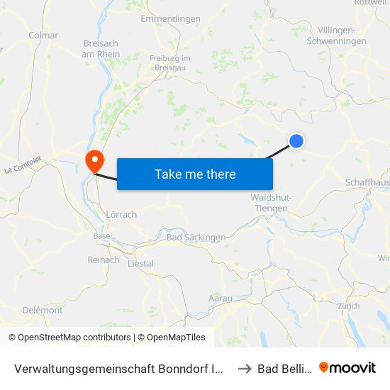 Verwaltungsgemeinschaft Bonndorf Im Schwarzwald to Bad Bellingen map