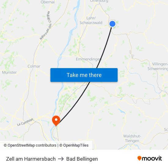 Zell am Harmersbach to Bad Bellingen map