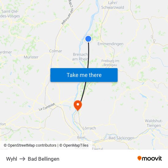 Wyhl to Bad Bellingen map