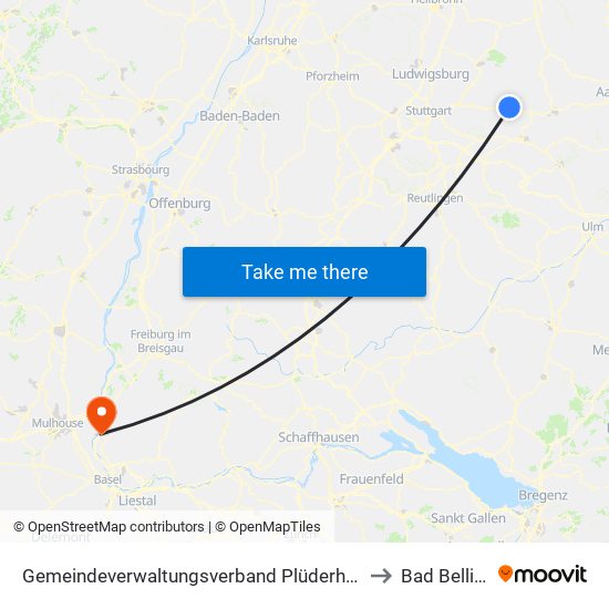 Gemeindeverwaltungsverband Plüderhausen-Urbach to Bad Bellingen map