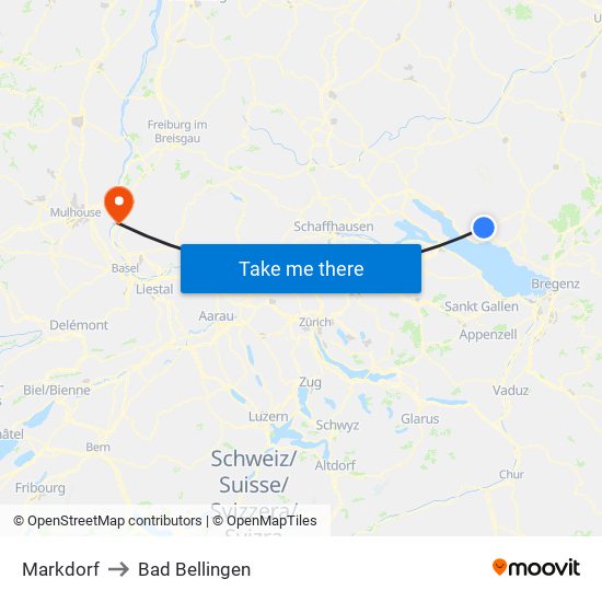 Markdorf to Bad Bellingen map