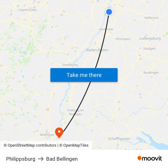 Philippsburg to Bad Bellingen map