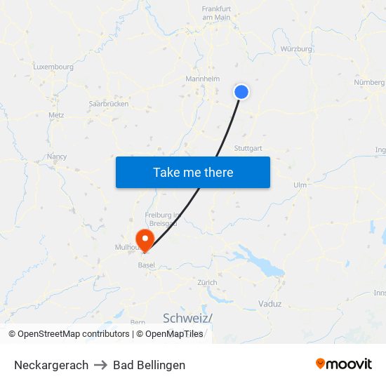 Neckargerach to Bad Bellingen map