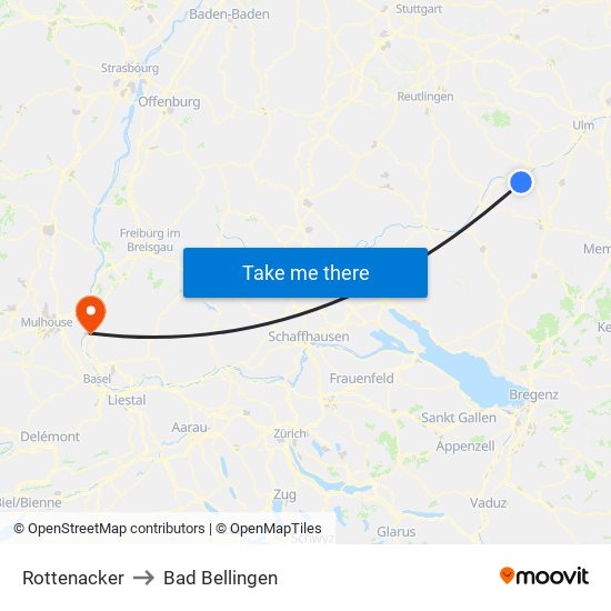 Rottenacker to Bad Bellingen map