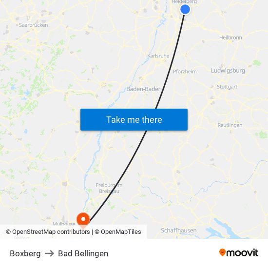 Boxberg to Bad Bellingen map