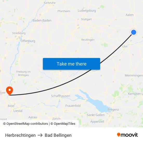 Herbrechtingen to Bad Bellingen map