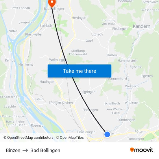 Binzen to Bad Bellingen map