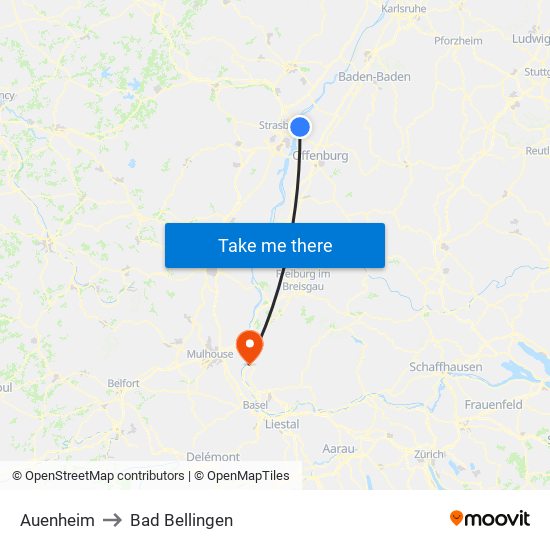 Auenheim to Bad Bellingen map
