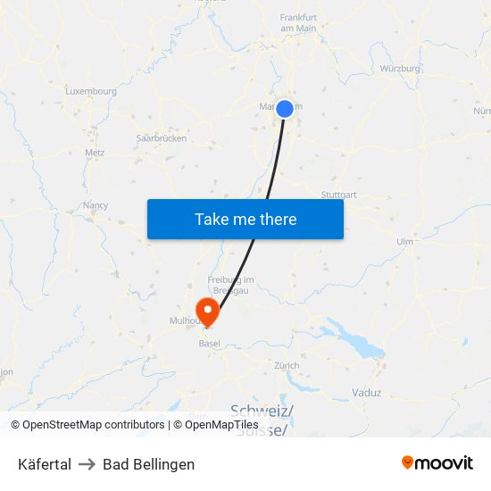 Käfertal to Bad Bellingen map