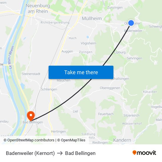 Badenweiler (Kernort) to Bad Bellingen map