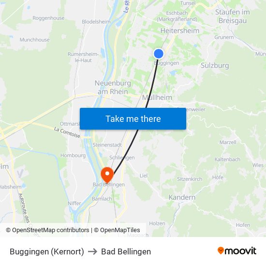 Buggingen (Kernort) to Bad Bellingen map