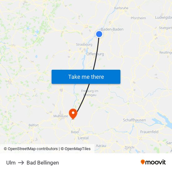 Ulm to Bad Bellingen map