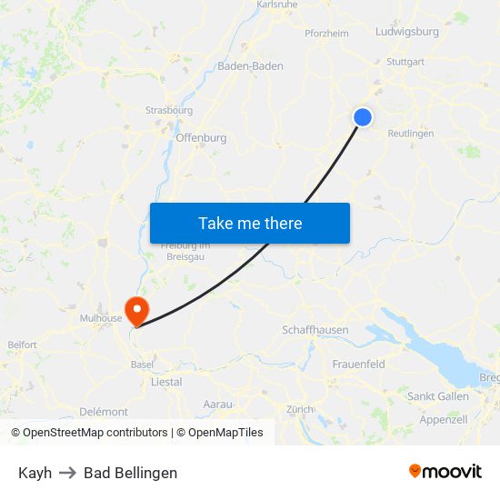 Kayh to Bad Bellingen map