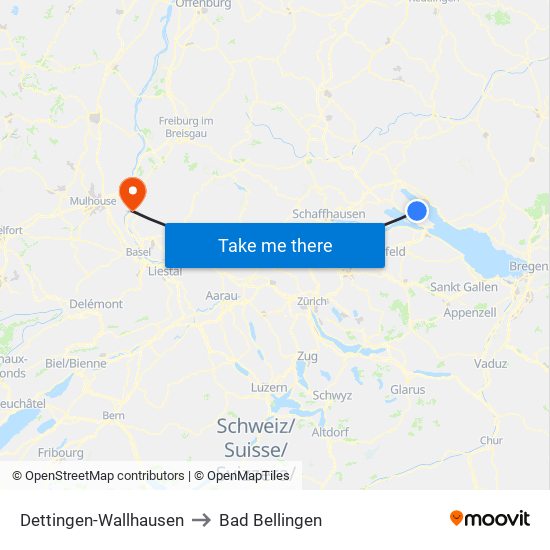 Dettingen-Wallhausen to Bad Bellingen map