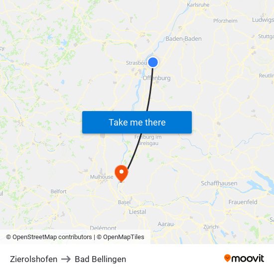 Zierolshofen to Bad Bellingen map