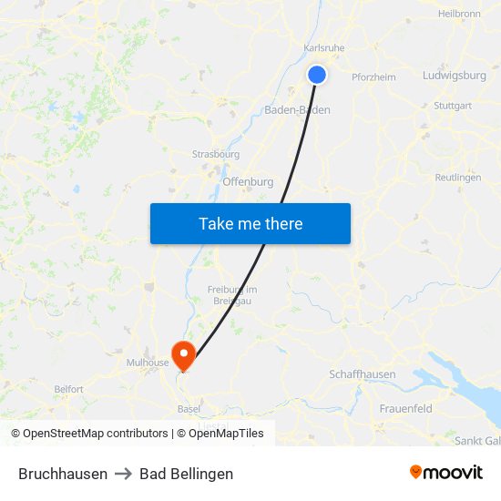 Bruchhausen to Bad Bellingen map