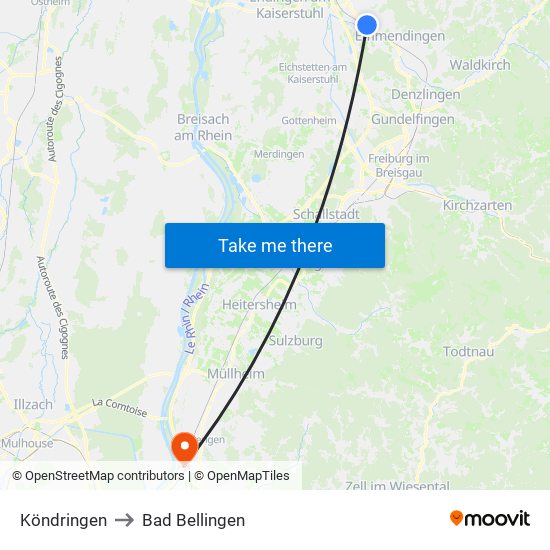 Köndringen to Bad Bellingen map