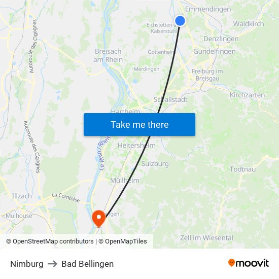 Nimburg to Bad Bellingen map