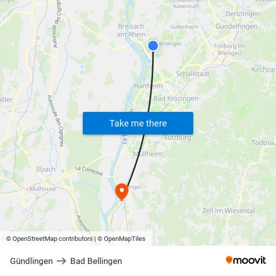 Gündlingen to Bad Bellingen map