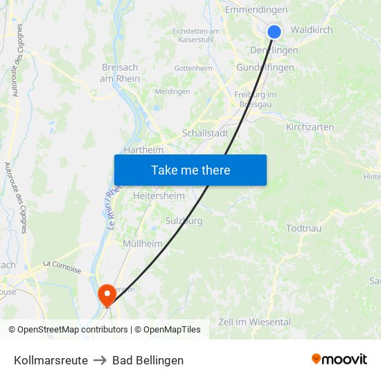 Kollmarsreute to Bad Bellingen map