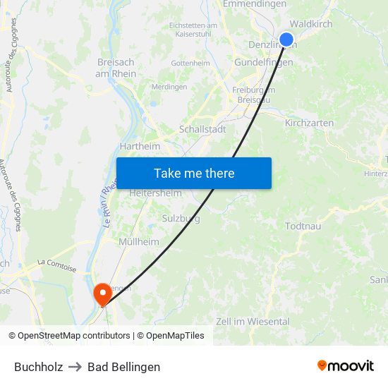 Buchholz to Bad Bellingen map