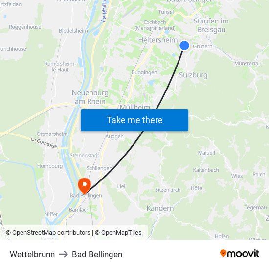 Wettelbrunn to Bad Bellingen map