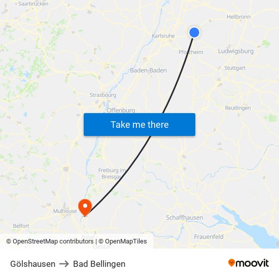 Gölshausen to Bad Bellingen map