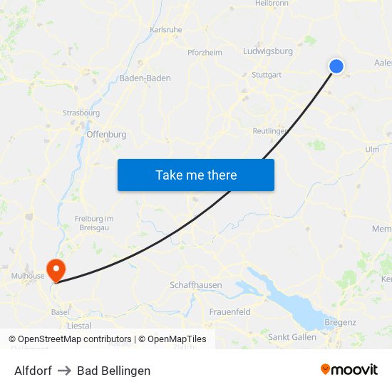 Alfdorf to Bad Bellingen map