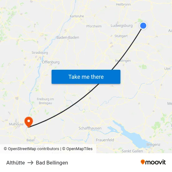 Althütte to Bad Bellingen map