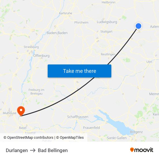 Durlangen to Bad Bellingen map