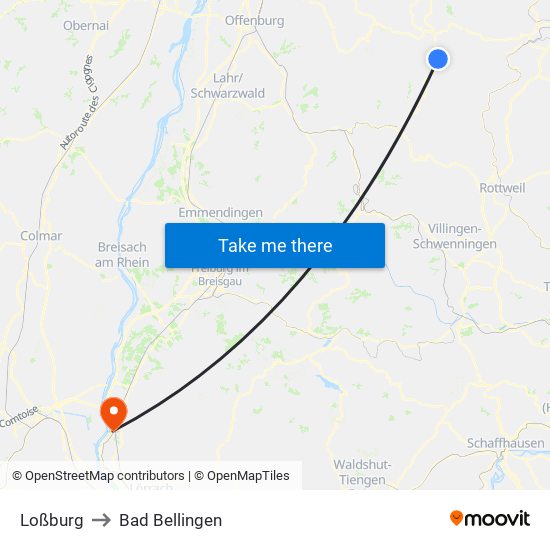 Loßburg to Bad Bellingen map