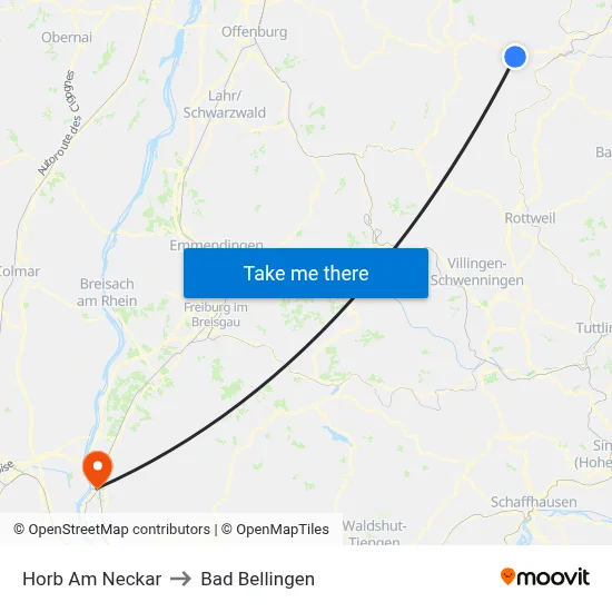 Horb Am Neckar to Bad Bellingen map
