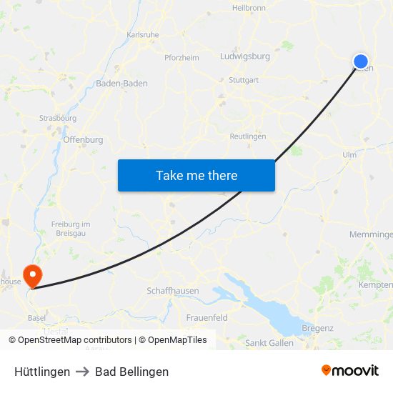 Hüttlingen to Bad Bellingen map