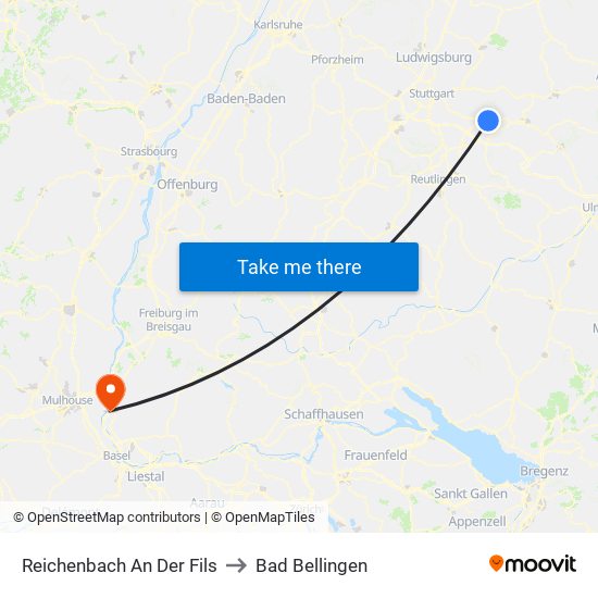 Reichenbach An Der Fils to Bad Bellingen map