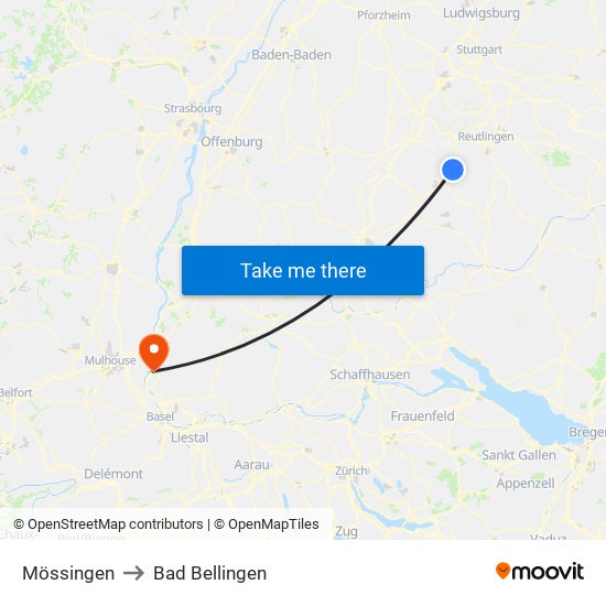 Mössingen to Bad Bellingen map