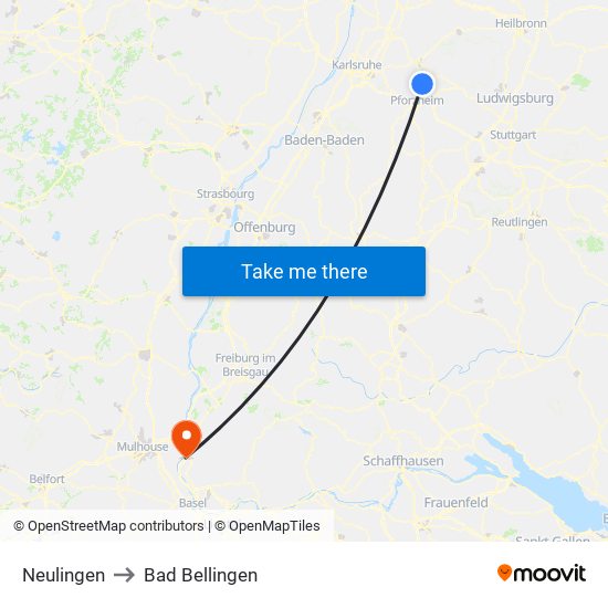 Neulingen to Bad Bellingen map