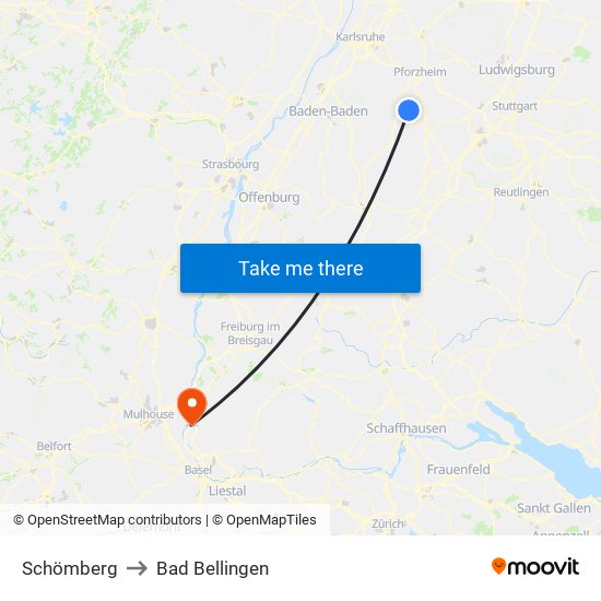 Schömberg to Bad Bellingen map