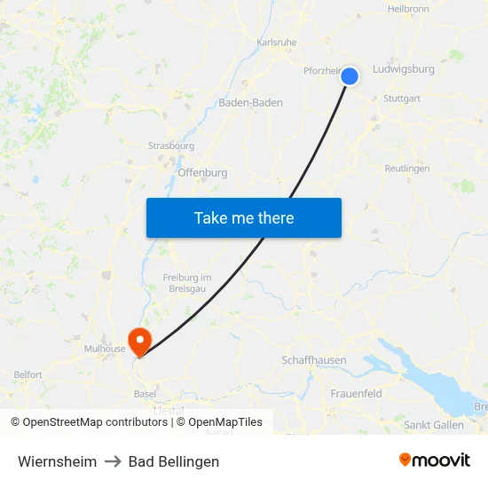 Wiernsheim to Bad Bellingen map