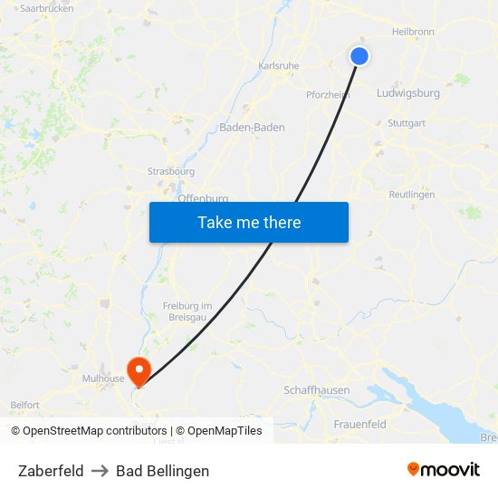 Zaberfeld to Bad Bellingen map